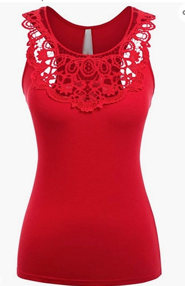 Red sleeveless racerback lace lowcut fitted tank top - Picture 3 of 3